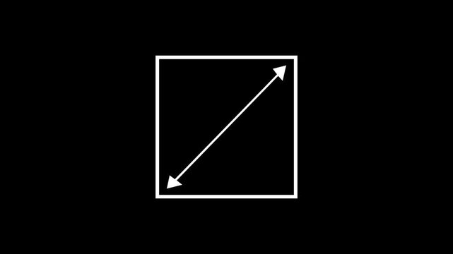 Minimalist square with diagonal double-headed arrow animation on black background