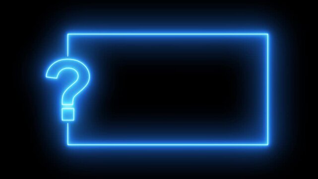 Glowing blue neon frame with question mark for digital interface and ui