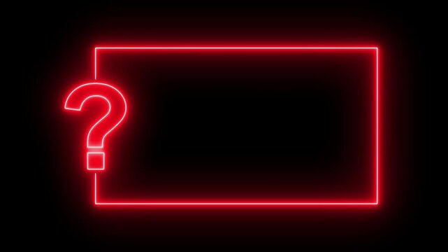 Glowing red neon frame with question mark sign for business faq and problem solving concepts