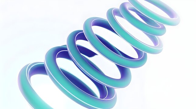 3D render of a glowing cyan and purple spiral spring or coil shape isolated on a clean white background