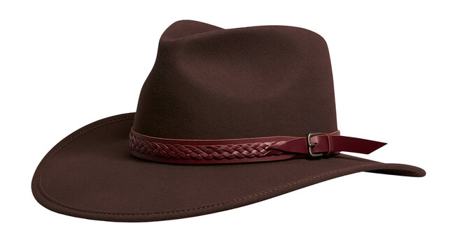 Brown felt fedora hat with braided leather band and buckle