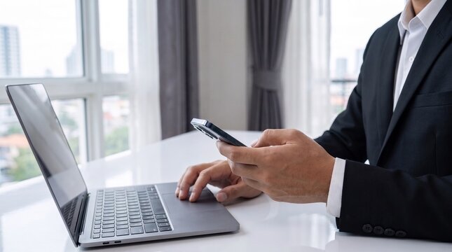 customer support chatbot virtual assistant interface on smartphone in office workspace