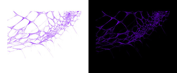 Naklejka premium Abstract purple neural network structure, organic violet web pattern on white and black background, futuristic biological cell connection mesh
