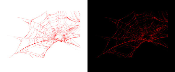 Naklejka premium Spooky red spiderweb design elements, creepy spider web on white and black backgrounds, gothic Halloween graphic assets
