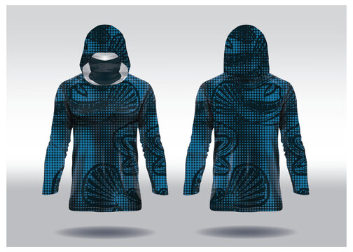 EPS jersey sports shirt vector.Blue green spotted snakehead fish pattern design, illustration, textile background for sports long sleeve hoodie