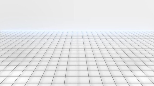 Neon Grid Floor Background with Perspective Horizon, Sci Fi Digital Technology Stage, Cyber Space Landscape, Virtual Reality Environment, Abstract Geometric Grid Backdrop