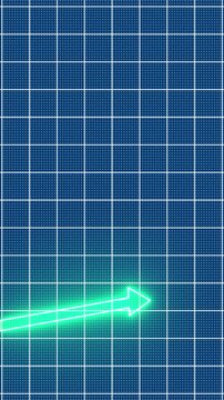 Glowing Neon Upward Growth Arrow on Blue Grid Background, Business Growth Trend, Financial Analytics, Stock Market Success, Data Visualization, Economic Progress Technology ConceptV