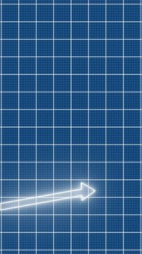 Glowing Neon Upward Growth Arrow on Blue Grid Background, Business Growth Trend, Financial Analytics, Stock Market Success, Data Visualization, Economic Progress Technology ConceptV