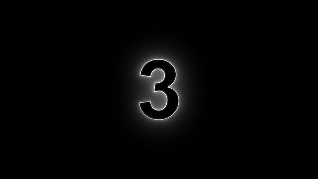 Glowing Green Neon Number 3 Countdown on Black Background, Futuristic Digital Numeric Display, Luminous Countdown Timer, Modern HUD Interface, Motion Graphics Design