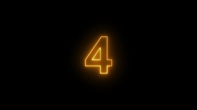 Glowing Green Neon Number 4 Countdown on Black Background, Futuristic Digital Numeric Display, Luminous Countdown Timer, Modern HUD Interface, Motion Graphics Design