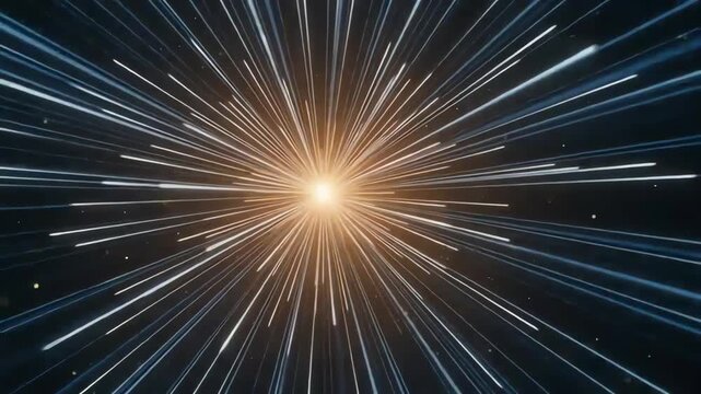 Hyperspace warp speed effect with glowing central star and radiating light streaks in deep space