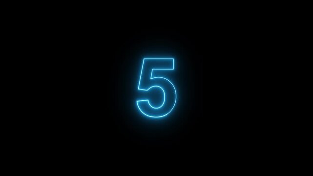 Glowing Green Neon Number 5 Countdown on Black Background, Futuristic Digital Numeric Display, Luminous Countdown Timer, Modern HUD Interface, Motion Graphics Design
