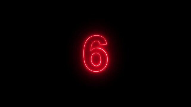 Glowing Green Neon Number 6 Countdown on Black Background, Futuristic Digital Numeric Display, Luminous Countdown Timer, Modern HUD Interface, Motion Graphics Design