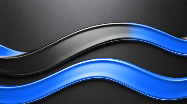 Dynamic blue and black glossy wavy lines on a dark background for modern abstract design backgrounds