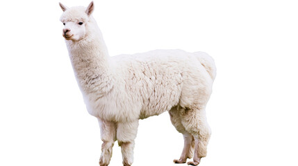 White fluffy alpaca standing profile view © Lyra