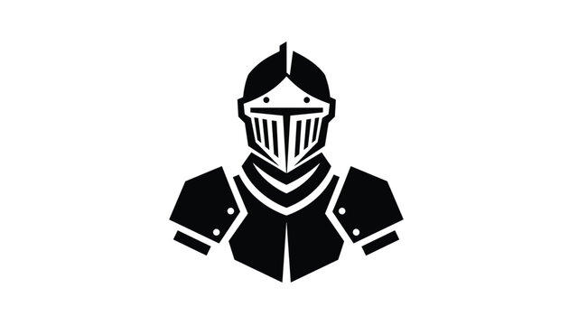 Black silhouette illustration of a medieval knight helmet and armor, representing chivalry, strength, and security.
