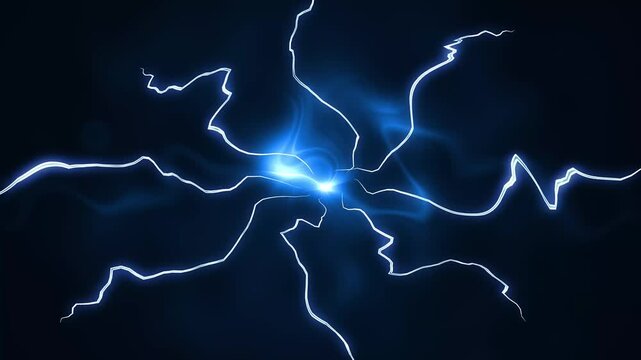 Electric lightning flash animation with thunder energy explosion, flash FX powerful thunder energy burst, glowing blue plasma arcs, cartoon shockwave explosion overlay, 4k