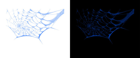 Blue spider web illustration set, glowing cobweb design elements on black and white backgrounds, spooky spiderweb graphics for Halloween decor © Smart Studio