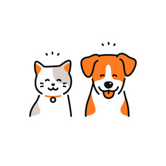 Fototapeta na wymiar 笑顔で喜ぶ犬と猫のシンプルなベクターアイコンイラスト素材