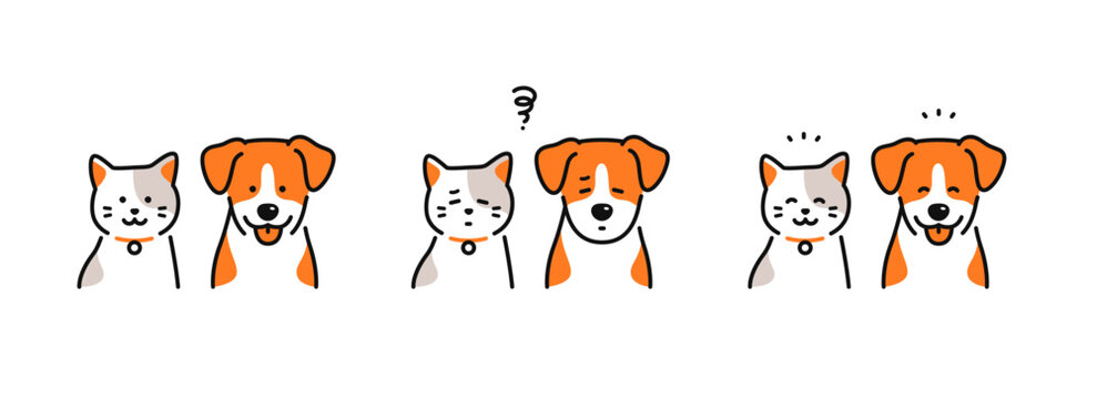 犬と猫の表情アイコンイラストセット素材
