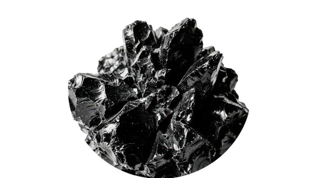 Black obsidian crystal cluster isolated on transparent background