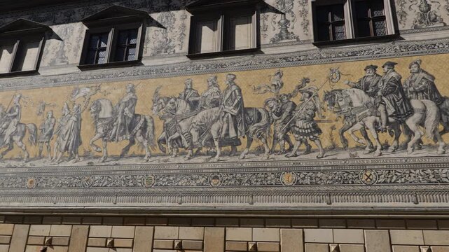 The Furstenzug - Procession of Princes historic mural in city of Dresden, Germany.