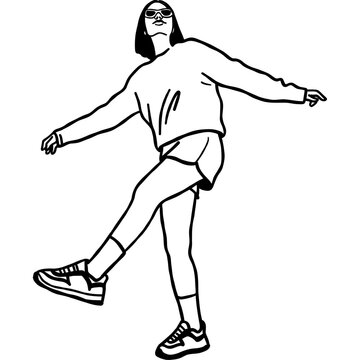 Woman Walking with Arms Outstretched Line Art