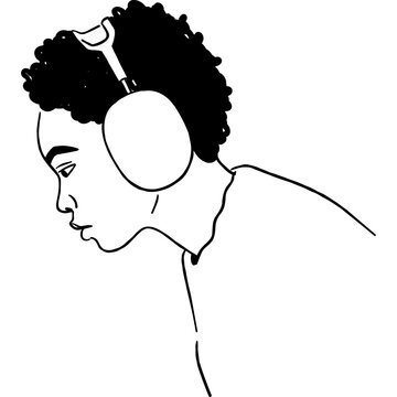 Person Wearing Headphones Line Art Portrait