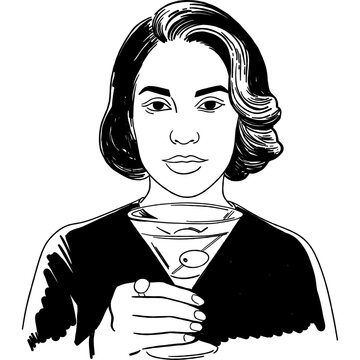 Elegant Woman Portrait Line Art Illustration