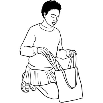 Person Carrying Shopping Bag Line Art Illustration