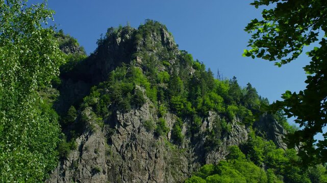 Rocky Carpathian Cliffs Along Road to Vidraru Dam