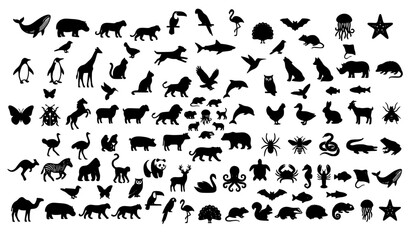 Fototapeta premium Premium Black Silhouette Creature Animal and Insect Icon Collection