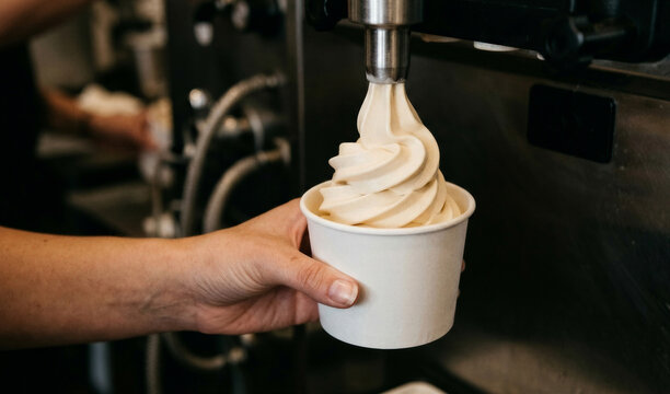 The ice cream preparation process looks hygienic with neat, professional serving.