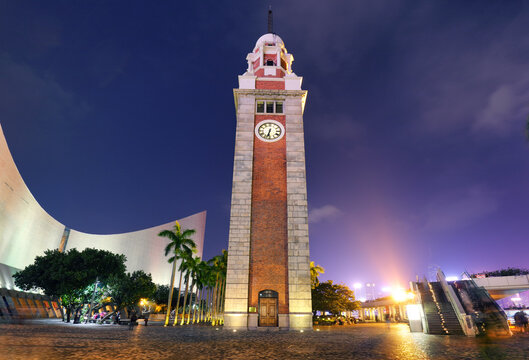 Night view Old Clock Tower in Hong Kong