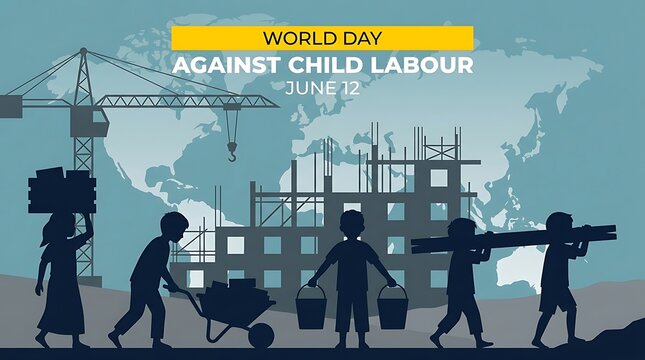 World Day Against Child Labour protest with global activists. Diverse group advocating for children's rights and fair employment worldwide.
