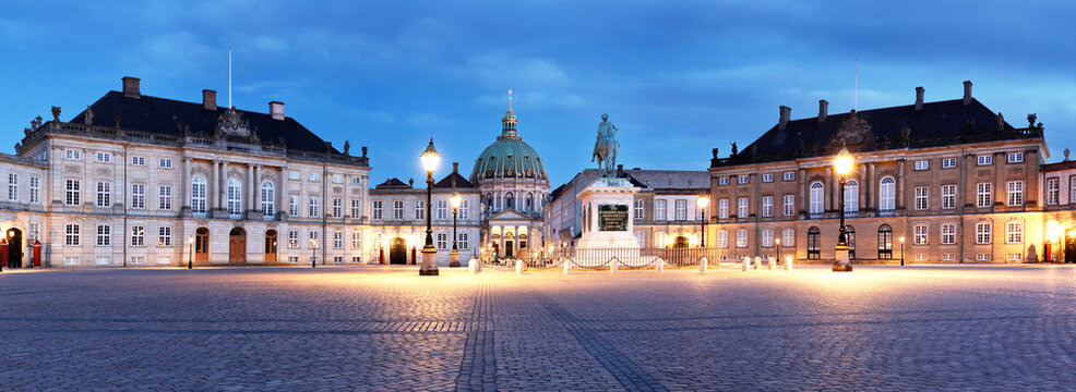 Panoramic shot of the home of danish royal family called by Amalienborg Palace, Copenhagen,Denmark