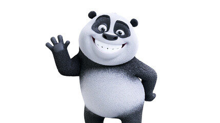 Smiling cartoon panda waving hello with its paw © Peregrine