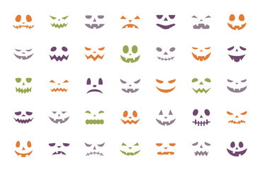 Fototapeta premium ハロウィン おばけ イラスト ベクター ジャックオランタン 表情 怖い 恐ろしい ホラー 素材 セット