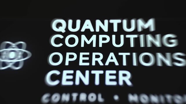 Quantum Computing Operations Center Title Glowing On Dark Screen