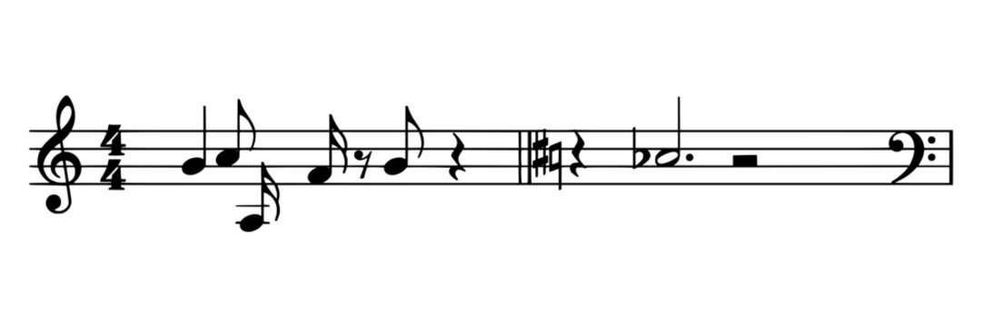 Musical Notation Illustration Featuring Treble Clef and Various Notes on Staff Lines Featuring Spaces, Quarter, Half with Whole