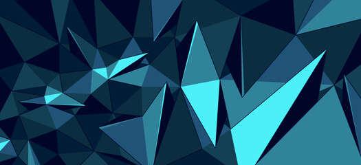 Fototapeta premium Low poly black and blue vector abstract background, 3D polygonal fractal wallpaper, geometric surface of triangular structure.