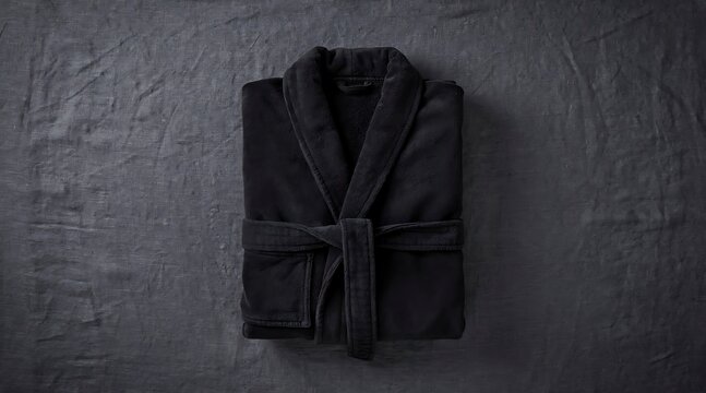 Dark Gray Bathrobe Folded Flat Lay Studio Shot.
