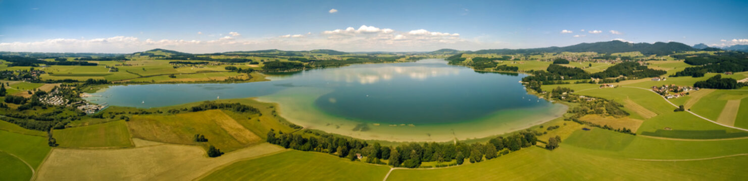 Austria, Flachgau, panoramic view over Wallersee
