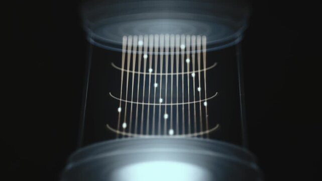 Cryostat Interior With Bundled Wiring Around A Cold Quantum Core