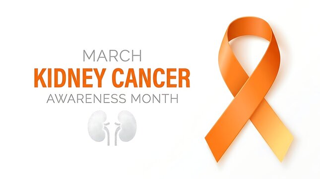 Kidney cancer awareness ribbon for March campaign. Orange medical symbol promoting health education and disease prevention month.