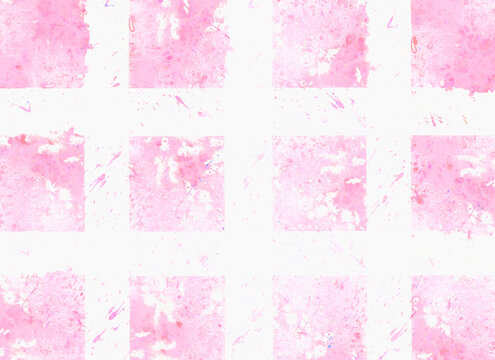 Pink watercolor paint forms a geometric square pattern on a canvas