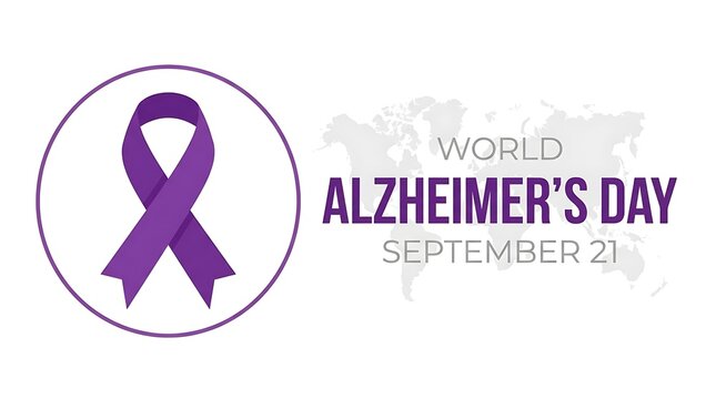 World Alzheimer's Day awareness ribbon on September 21. Purple dementia support symbol for healthcare campaigns and memory care initiatives.