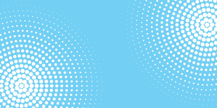 Bright blue sky halftone background. Fading retro comic gradient pattern. Pixelated dotted cloud background