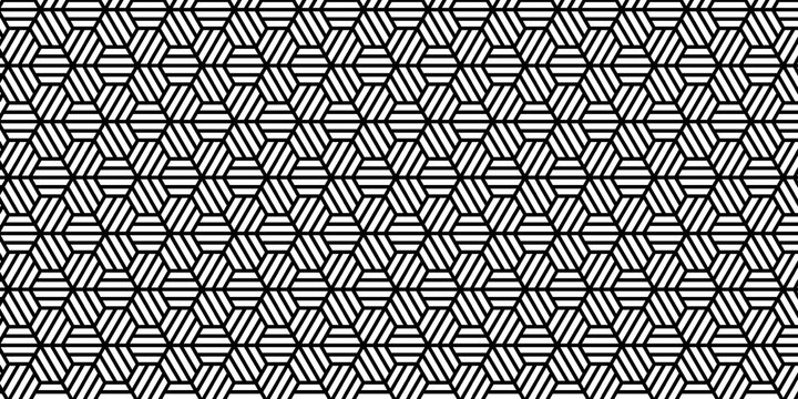 Abstract Black and White Hexagon Cube Pattern Background with Geometric Line Texture  .seamless monochrome geometric pattern.