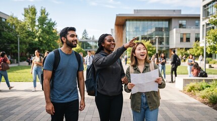 Obraz premium Happy students walking together on university campus.